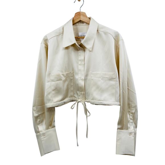 The Noli Shop Cream Satin Cropped Button Down - Picture 2 of 5